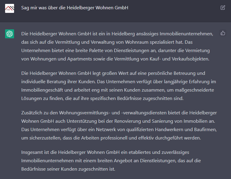Ein Screenshot Eines Artikels über Die Heidelberger Wohnen Gmbh Mit Text über Immobiliendienstleistungen Und beratungen