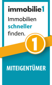 Ein Werbeplakat Für Immobilie1 Mit Dem Slogan Immobilien Schneller Finden Und Dem Wort MiteigentÜmer Auf Blauem Hintergrund