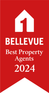 Ein Rotes Banner Mit Einem Haus Symbol Und Dem Text Bellevue Best Property Agents 2024